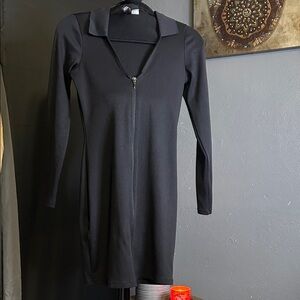 H&M Black Long-Sleeve Zip Dress with Collar